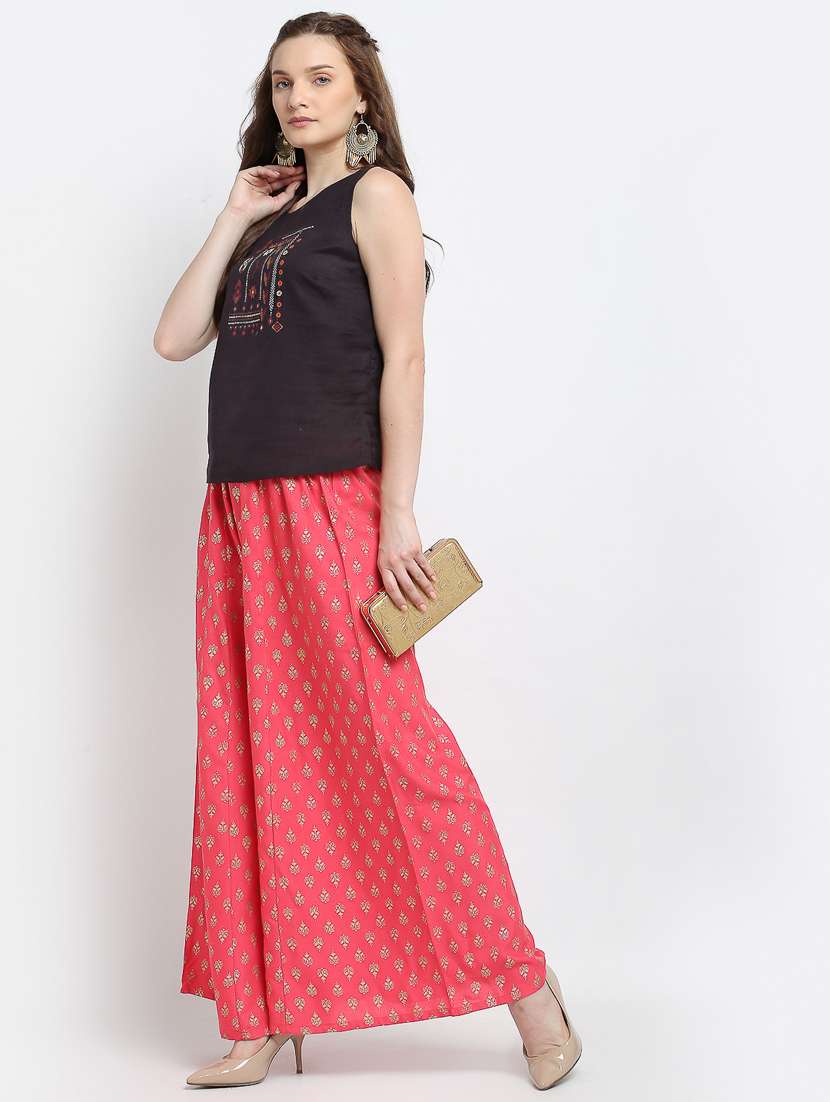 orange rayon flared palazzo - 19125462 - Standard Image - 3