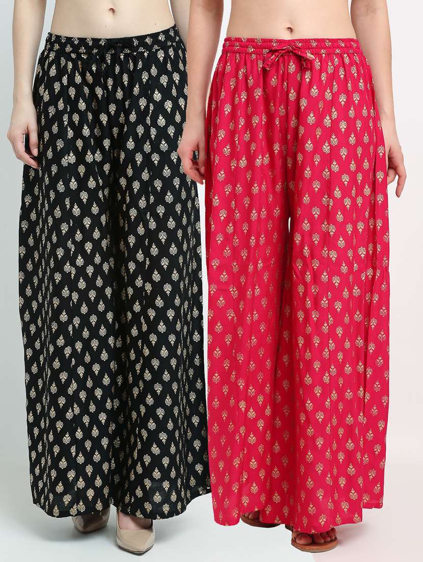 pack of 2 printed & solid palazzo 