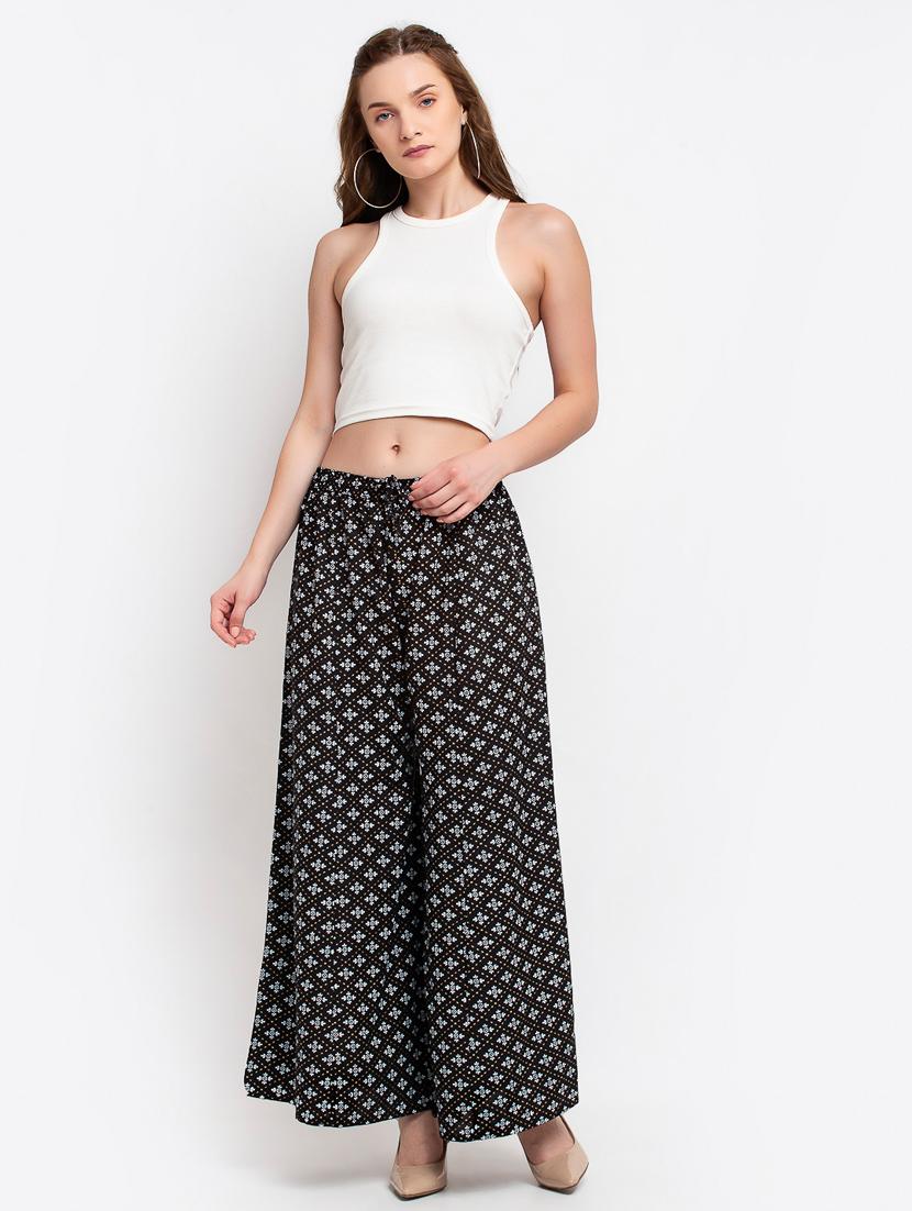 black rayon flared palazzo - 19125511 - Standard Image - 3