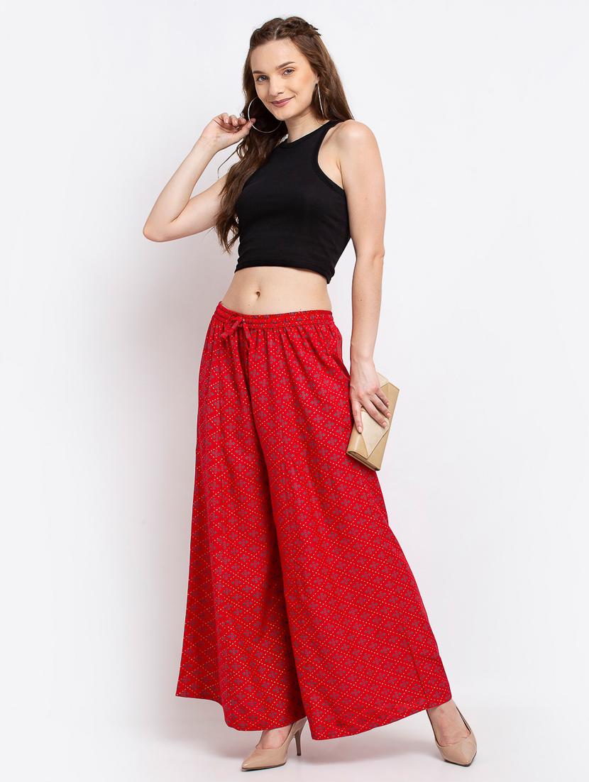 red rayon flared palazzo - 19125513 - Standard Image - 3
