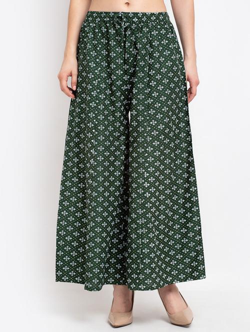 green rayon flared palazzo - 19125517 -  Standard Image - 0