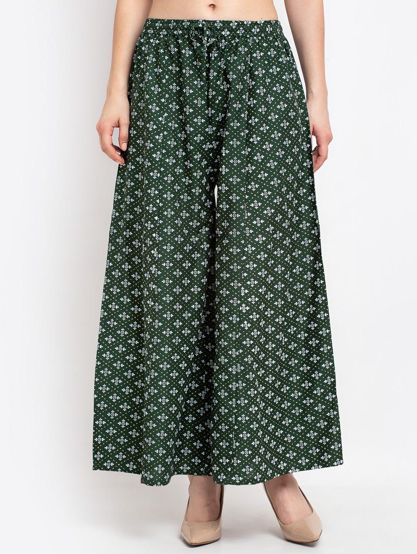 green rayon flared palazzo - 19125517 -  Zoom Image - 0