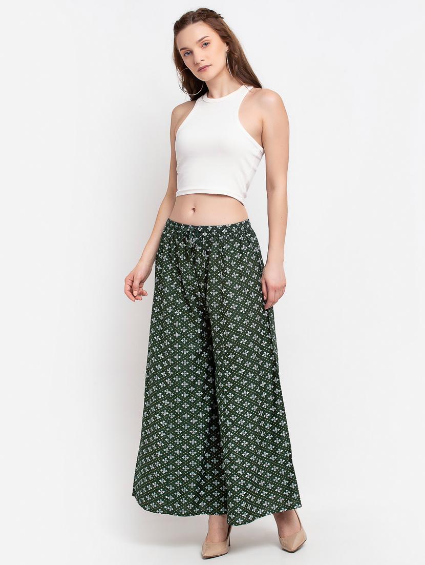 green rayon flared palazzo - 19125517 - Standard Image - 3