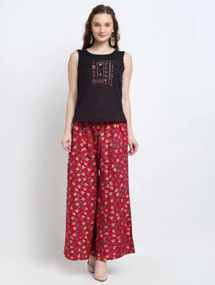 maroon rayon flared palazzo - 19125573 - Standard Image - 3