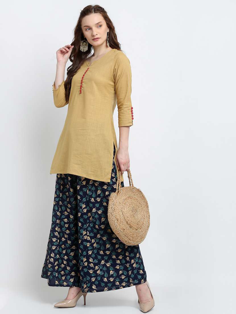 navy rayon flared palazzo - 19125575 -  Standard Image - 3