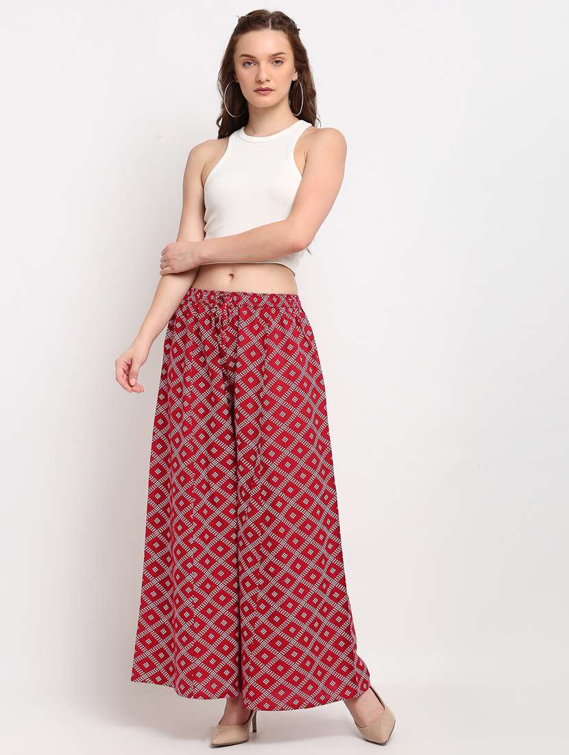 maroon printed flared palazzo - 19125628 - Standard Image - 3
