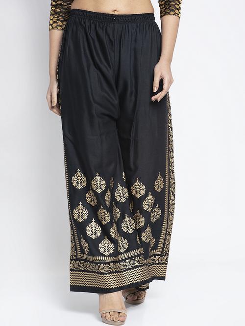 black rayon flared palazzo - 19125676 -  Standard Image - 0