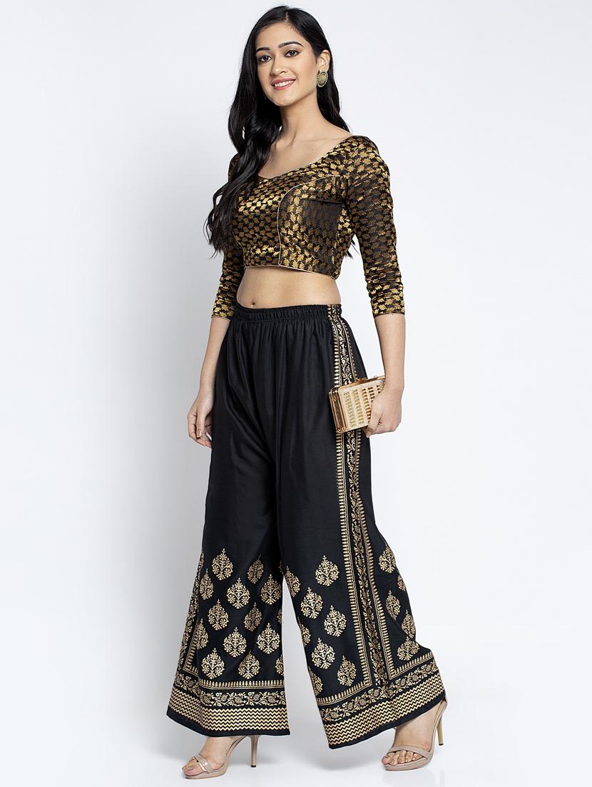black rayon flared palazzo - 19125676 - Standard Image - 3