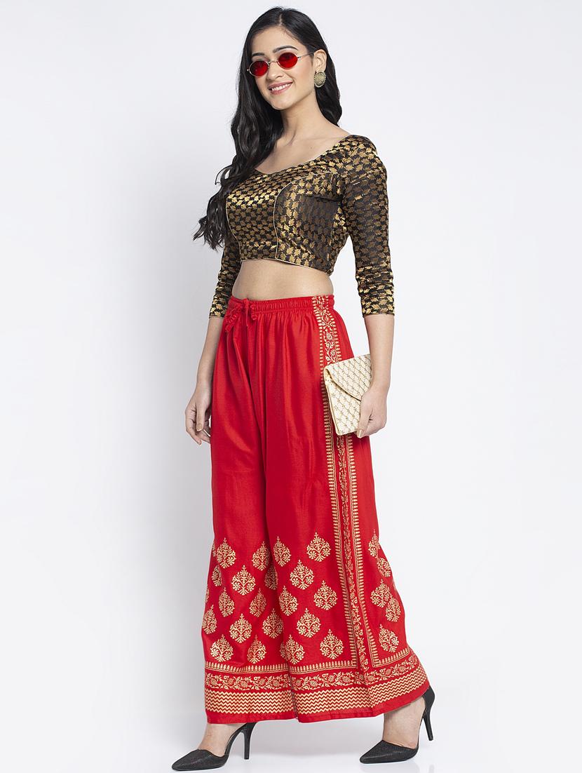 red rayon flared palazzo - 19125678 - Standard Image - 3