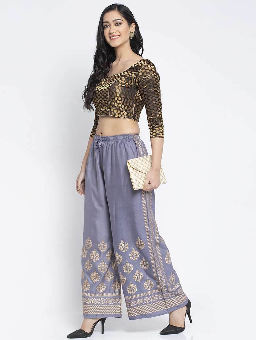 grey rayon flared palazzo - 19125679 - Standard Image - 3
