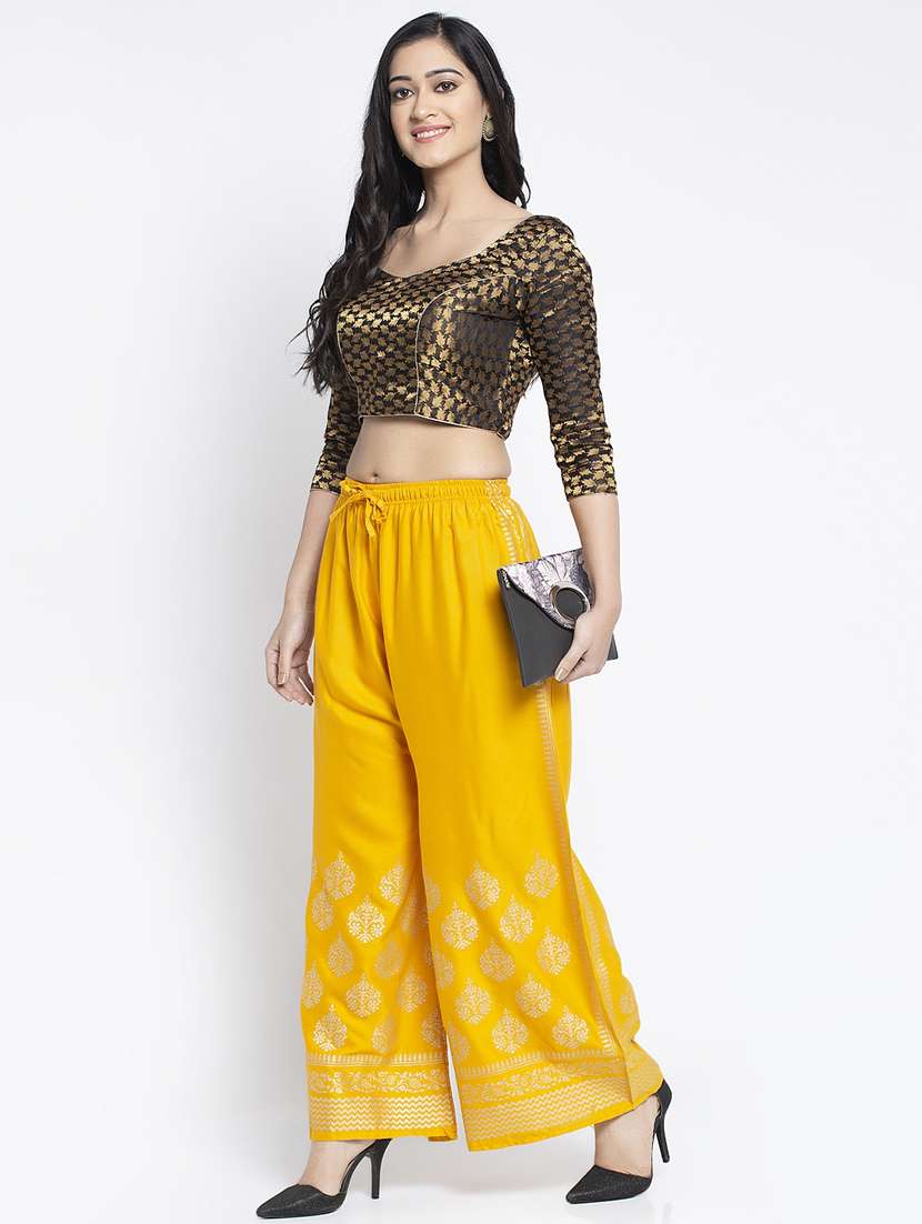 yellow rayon flared palazzo - 19125680 - Standard Image - 3