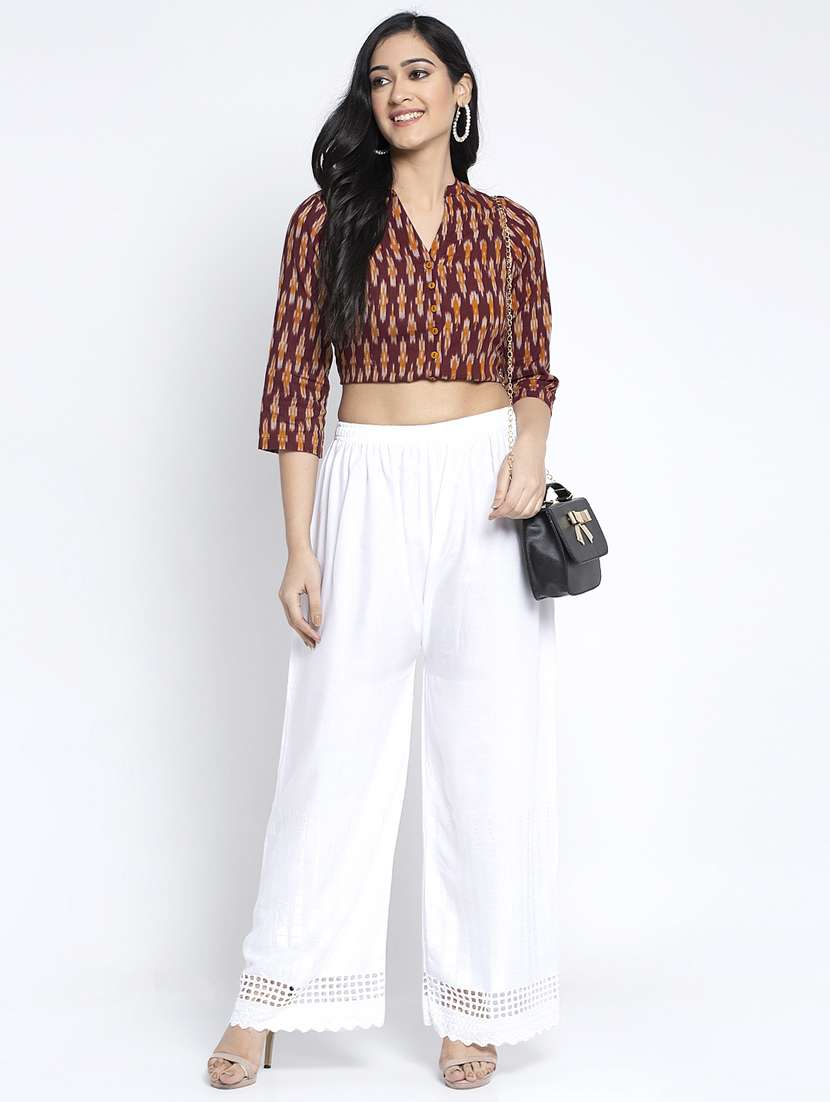 white solid cullottes palazzo - 19125733 -  Standard Image - 3