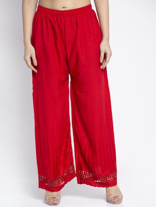 red schiffli work straight palazzo - 19125734 - Standard Image - 0