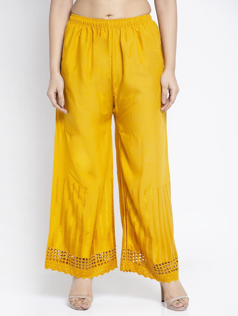 yellow rayon flared palazzo - 19125737 - Zoom Image - 0