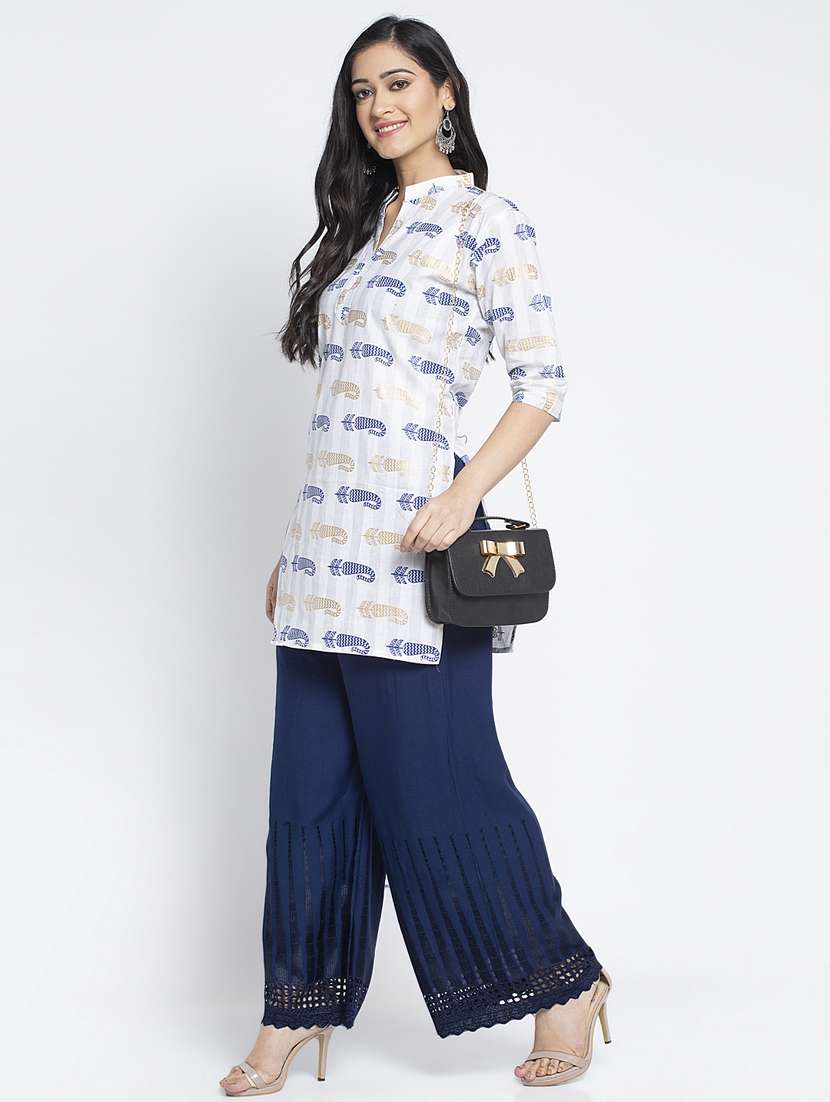 navy rayon flared palazzo - 19125741 - Standard Image - 3
