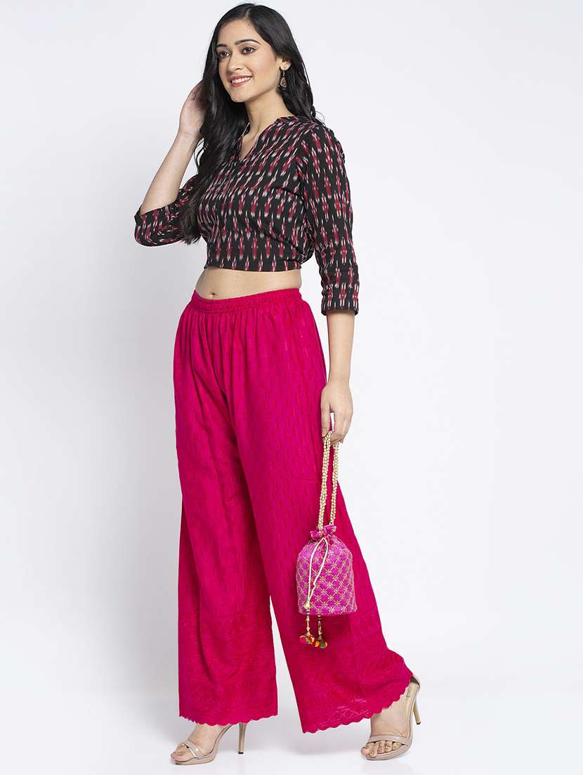 pink cotton flared palazzo - 19125847 -  Standard Image - 3