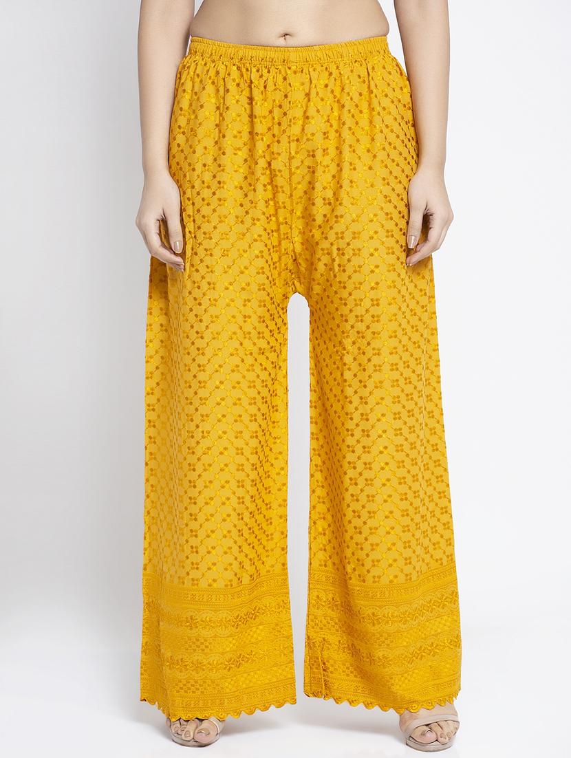 yellow embroidered straight palazzo - 19125852 - Zoom Image - 0