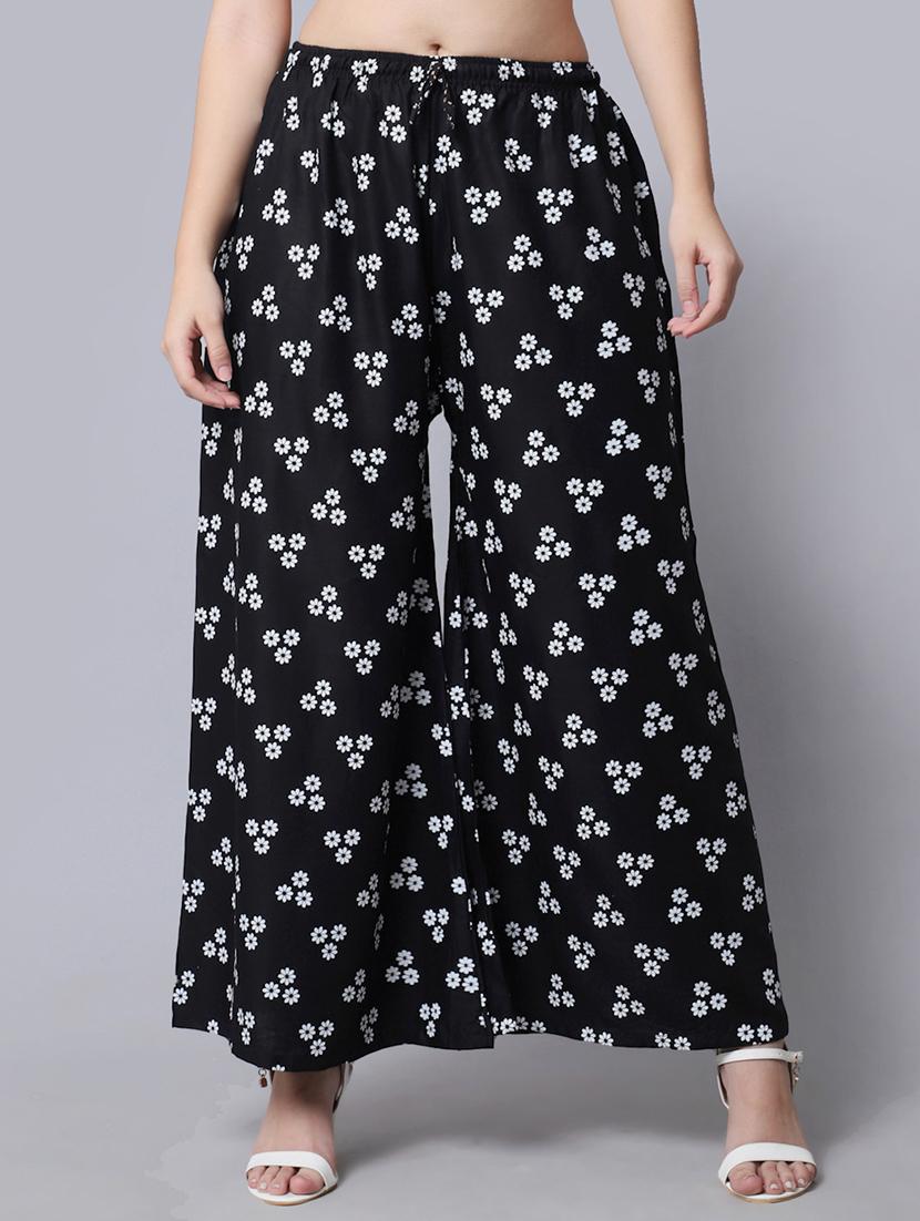 black floral print flared palazzo - 19125899 -  Zoom Image - 0
