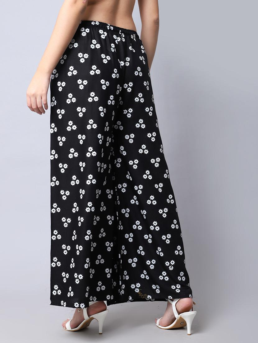 black floral print flared palazzo - 19125899 - Standard Image - 3
