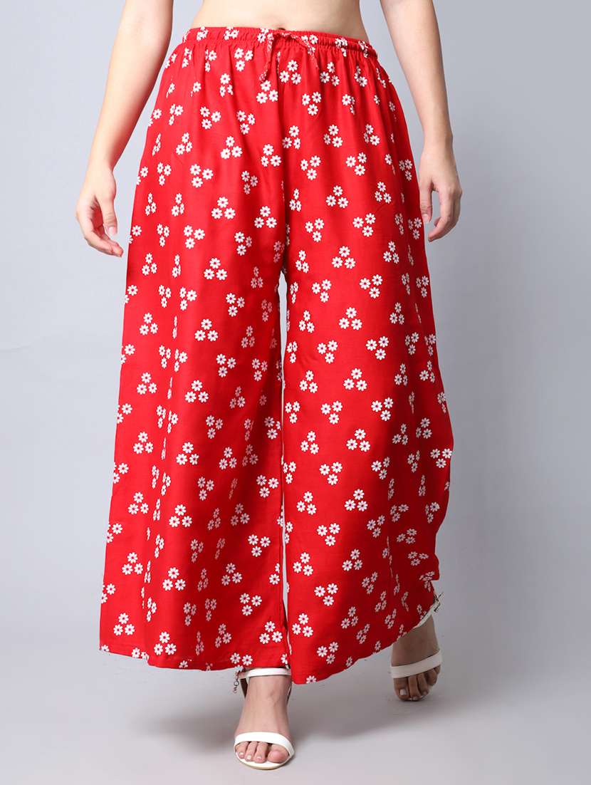red floral print flared palazzo