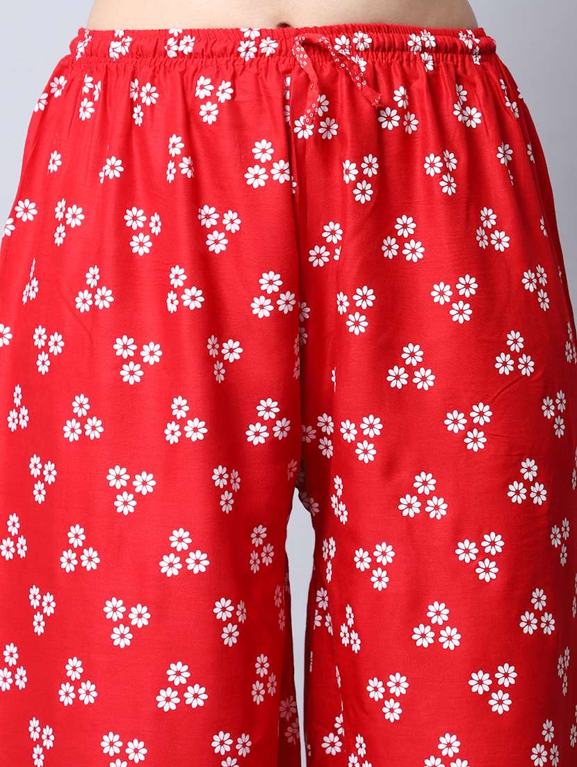 red floral print flared palazzo - 19125901 - Standard Image - 5