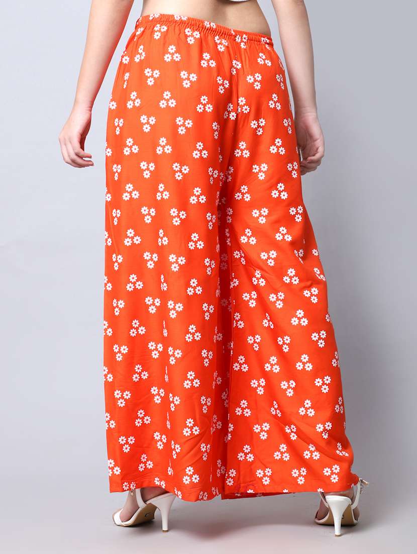 orange rayon flared palazzo - 19125902 - Standard Image - 3