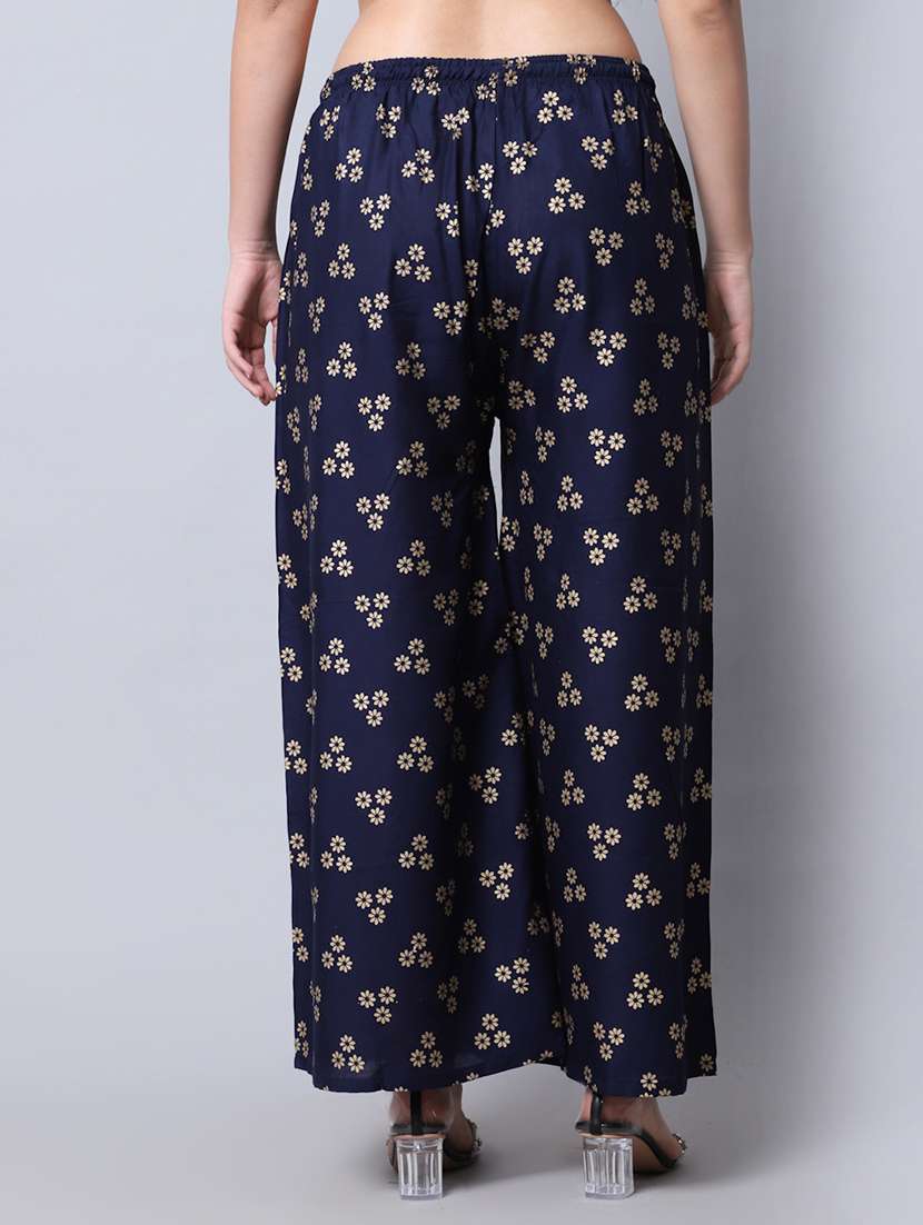 navy blue floral print flared palazzo - 19125907 - Standard Image - 3