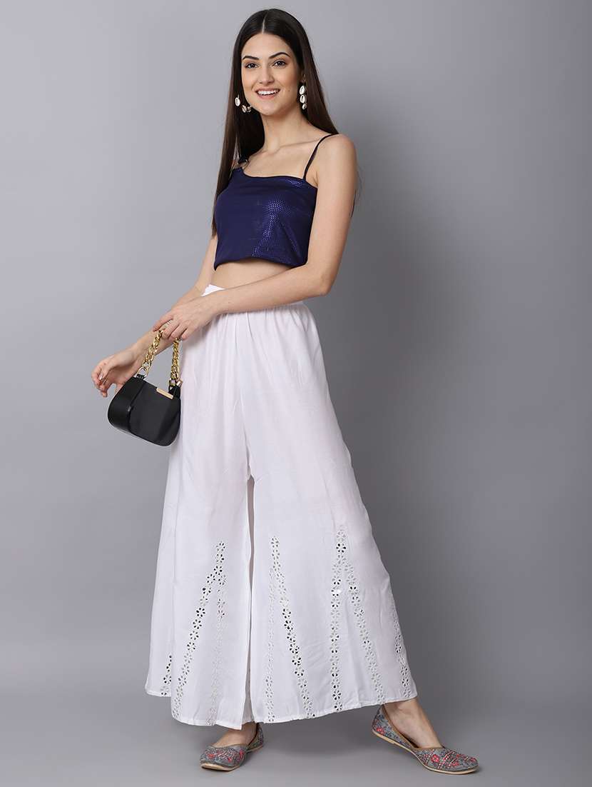 white rayon flared palazzo - 19125955 - Standard Image - 3