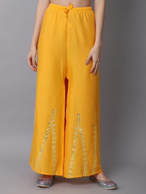 yellow rayon flared palazzo - 19125957 - Standard Image - 0