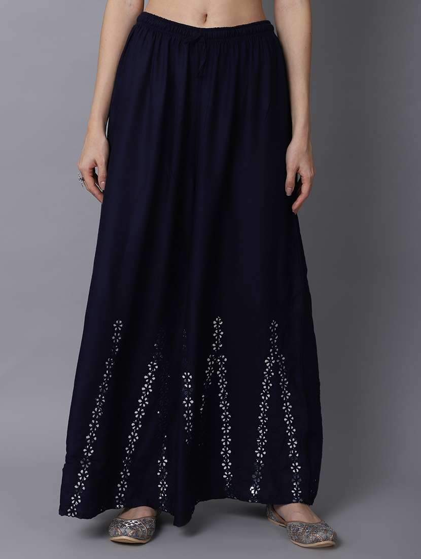 navy rayon flared palazzo - 19125963 - Zoom Image - 0