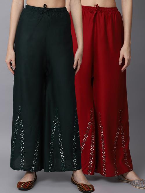 pack of 2 embroidered flared palazzo - 19126024 -  Standard Image - 0