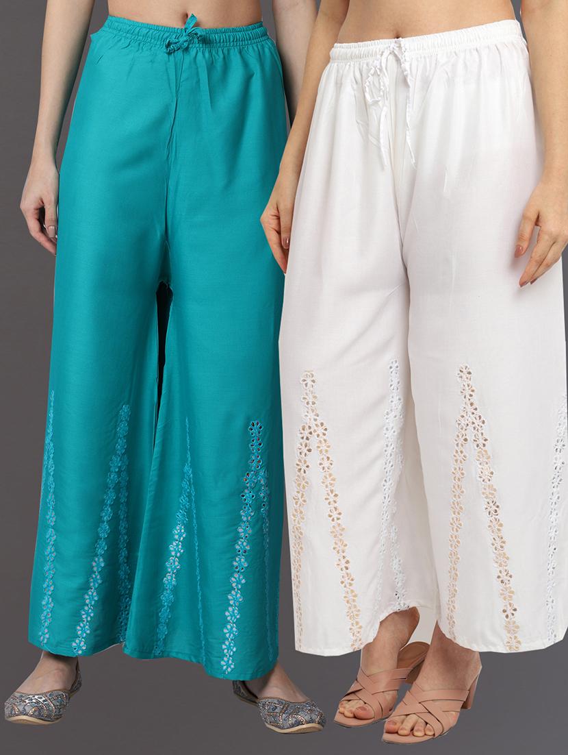 pack of 2 embroidered flared palazzo - 19126044 -  Zoom Image - 0