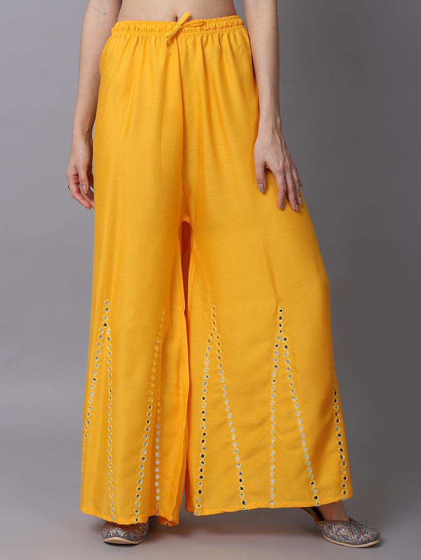 yellow rayon flared palazzo - 19126048 - Zoom Image - 0