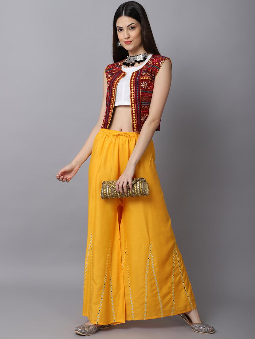 yellow rayon flared palazzo - 19126048 - Standard Image - 3
