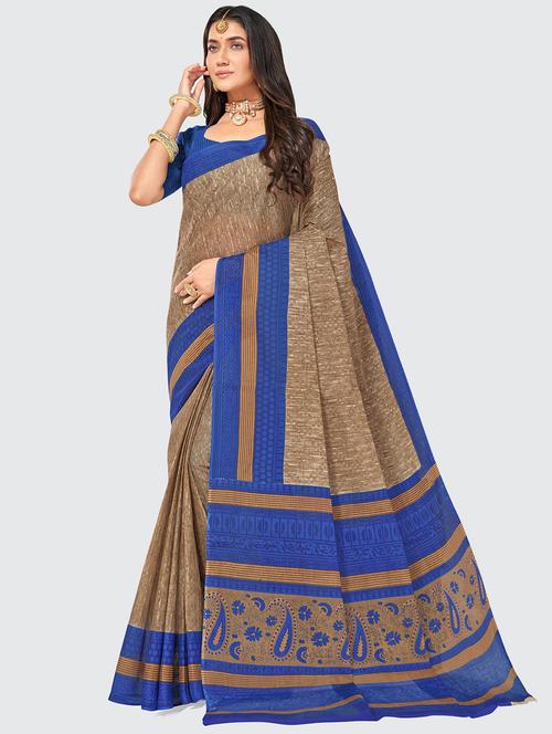 blue printed saree with blouse - 19126605 - Standard Image - 0