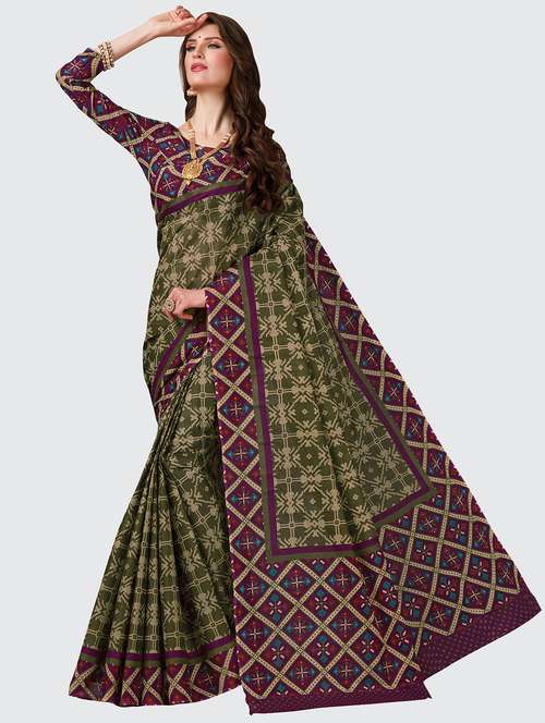 mehandi cotton printed saree with blouse - 19126610 - Standard Image - 0