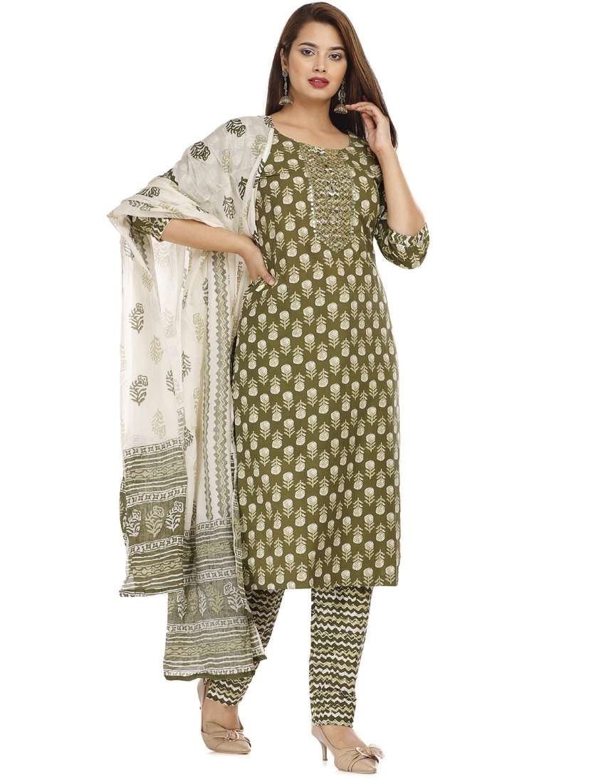 Women Three Quarter Sleeve Kurta Pant With Dupatta Set