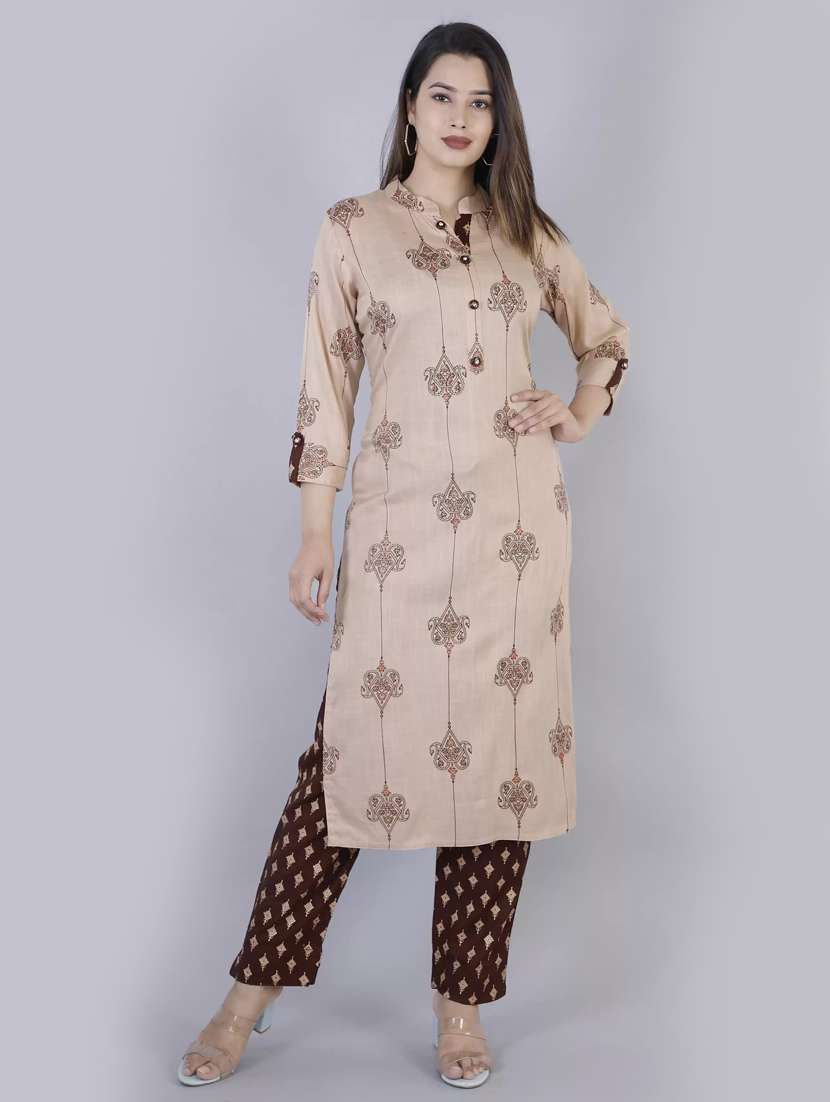 beige rayon kurta pant  set