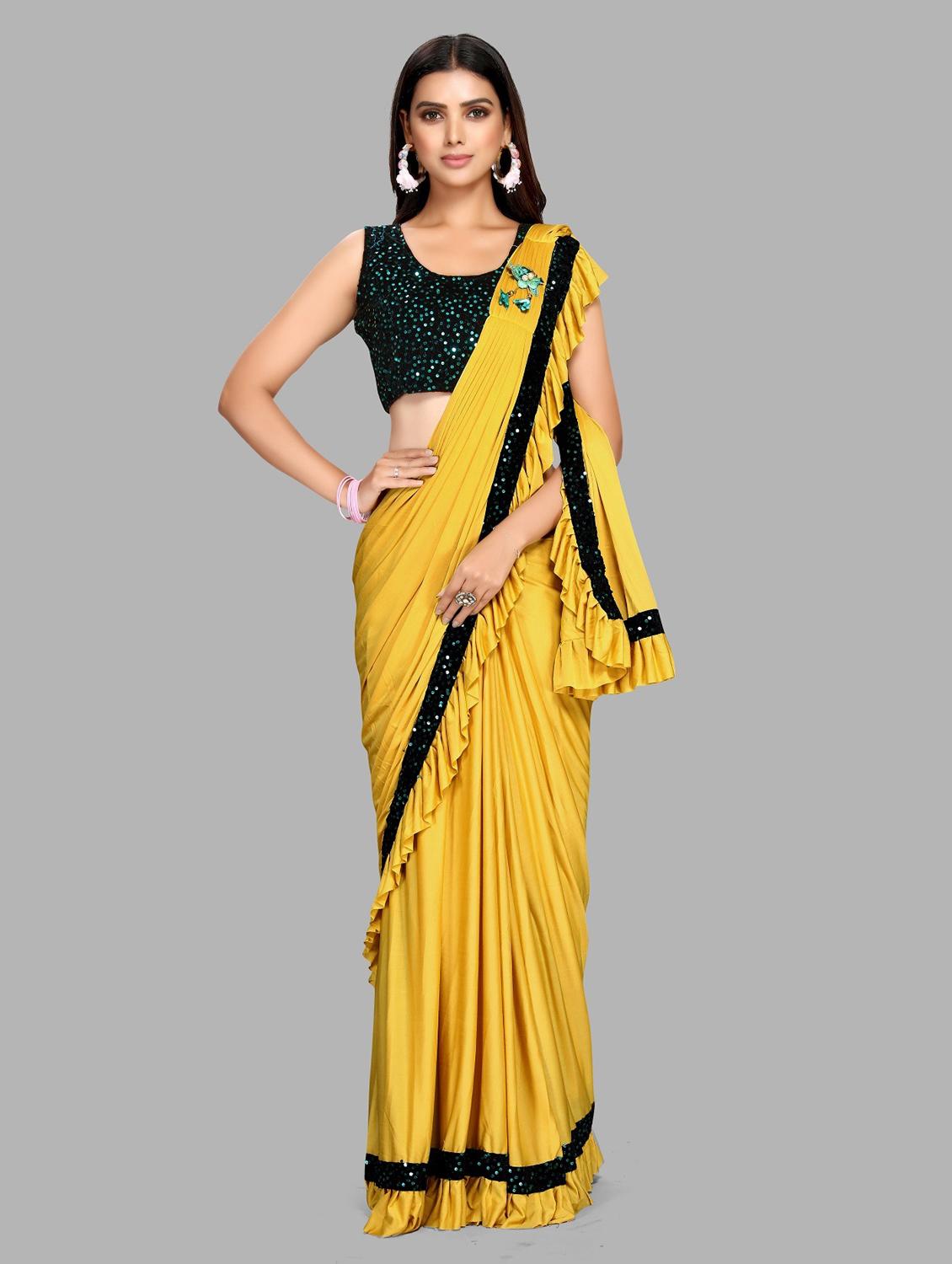 yellow sequin detail saree - 19126849 - Zoom Image - 0