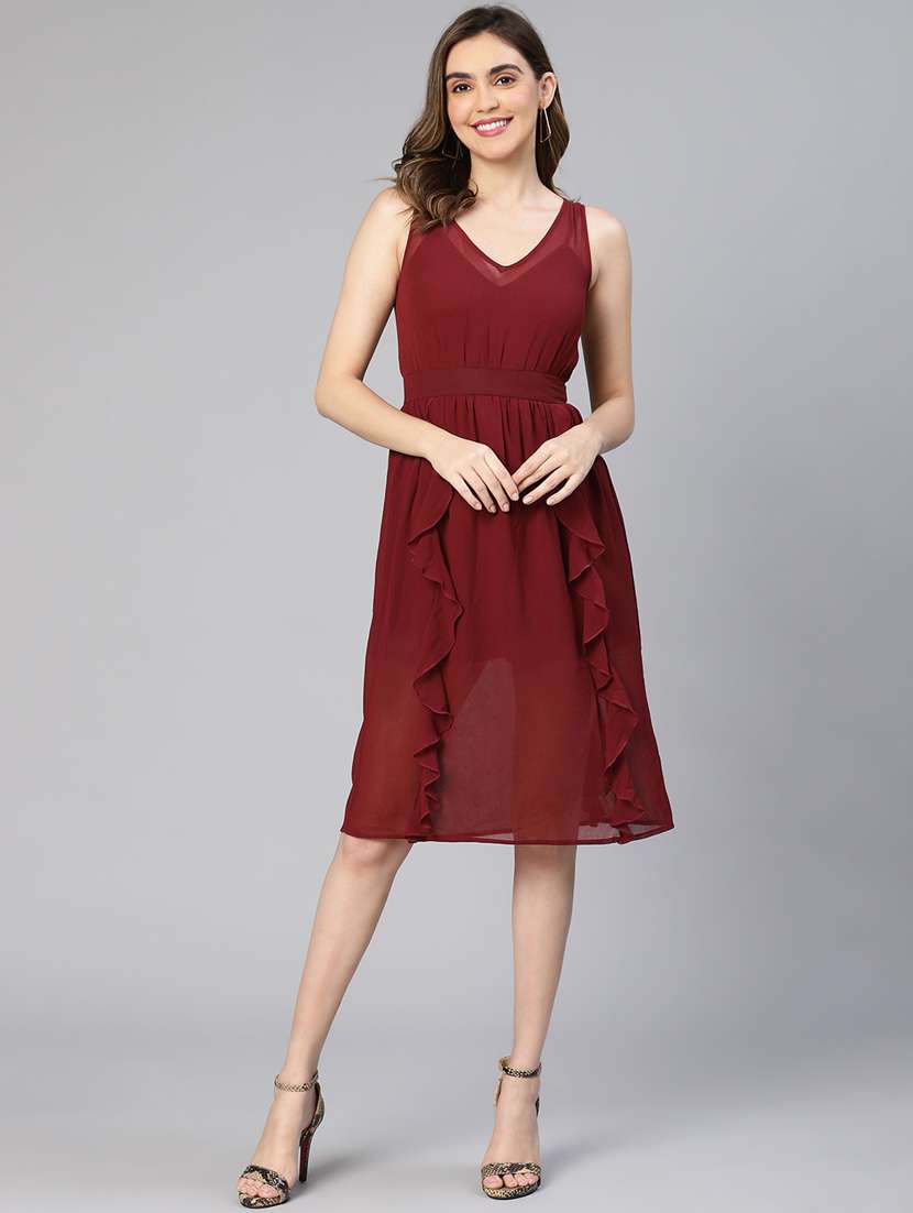 women's ruffle solid dress - 19127299 -  Zoom Image - 0