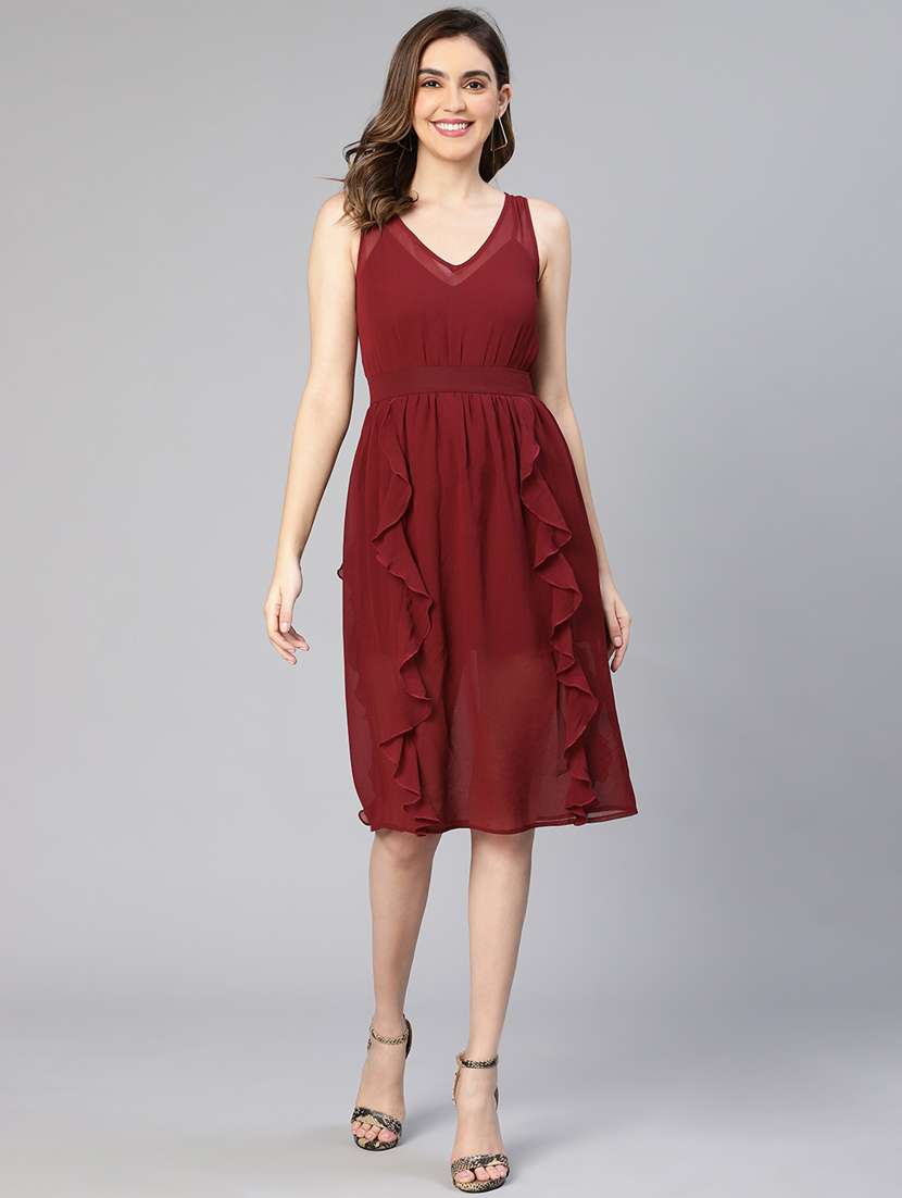 women's ruffle solid dress - 19127299 - Standard Image - 3