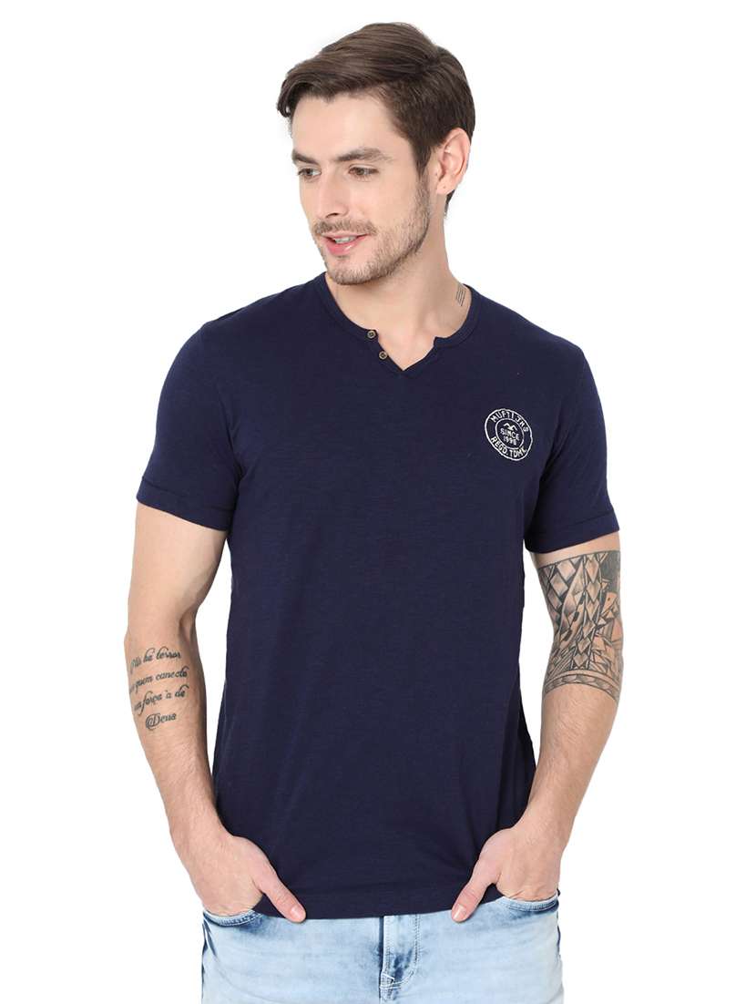 navy blue half sleeves slim fit t-shirt - 19127580 - Zoom Image - 0