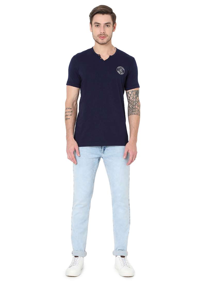 navy blue half sleeves slim fit t-shirt - 19127580 - Standard Image - 3