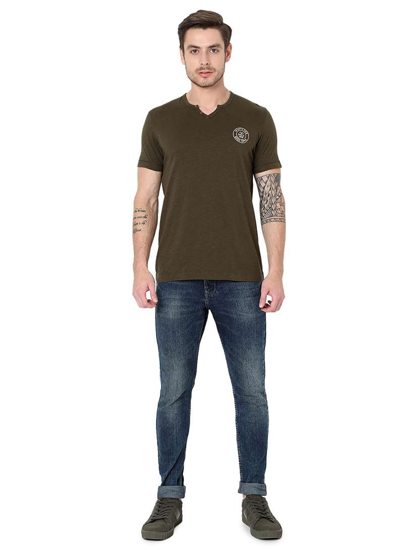 olive half sleeves slim fit t-shirt - 19127581 - Standard Image - 3
