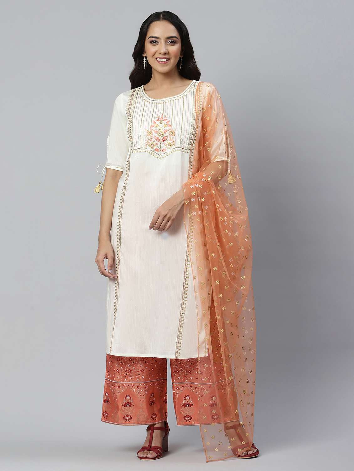 white viscose kurta palazzo  set