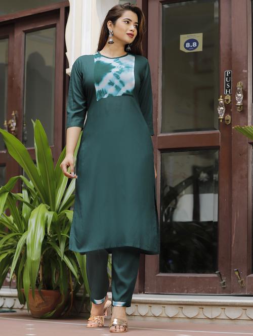 green rayon kurta pant  set - 19128315 -  Standard Image - 0