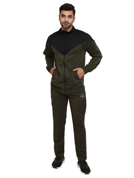 bottle green solid full length track suit