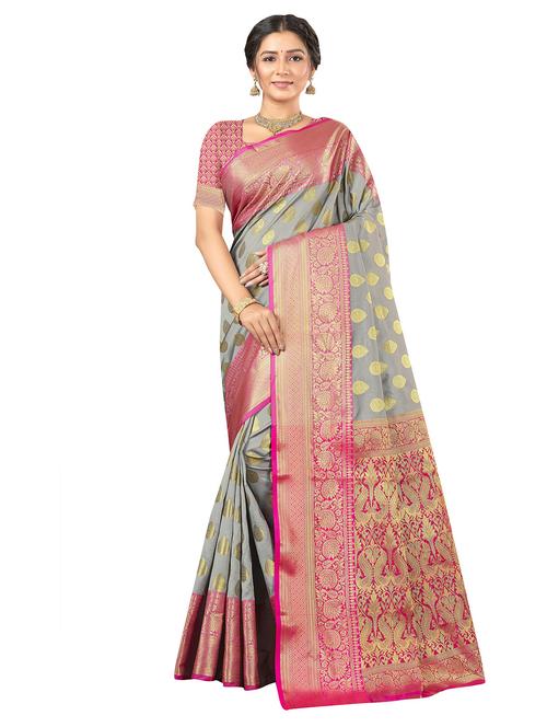 self design zari work woven saree with blouse - 19129159 - Standard Image - 0