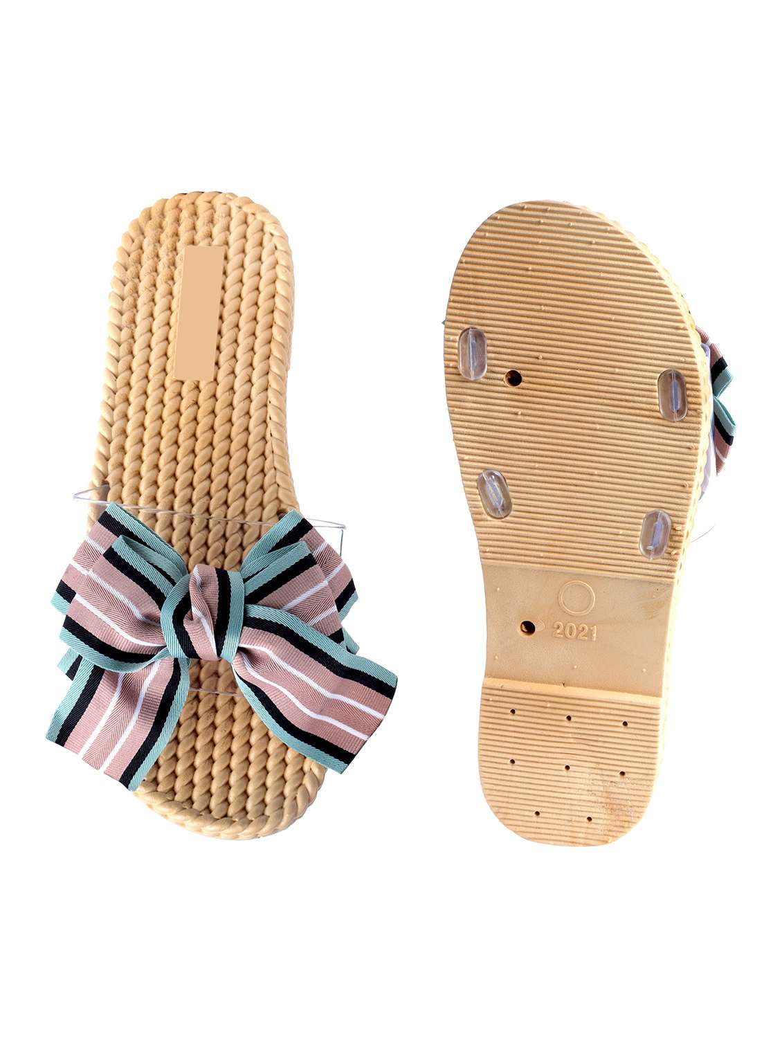 brown fabric slip on sandals - 19129283 - Standard Image - 3