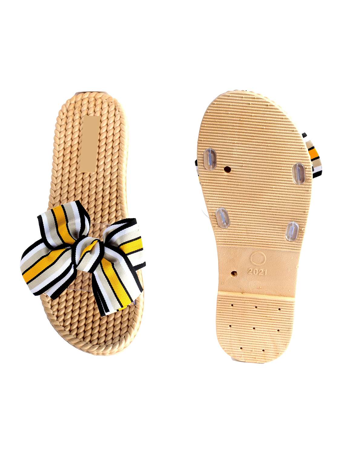 yellow fabric slip on sandals - 19129284 - Standard Image - 3